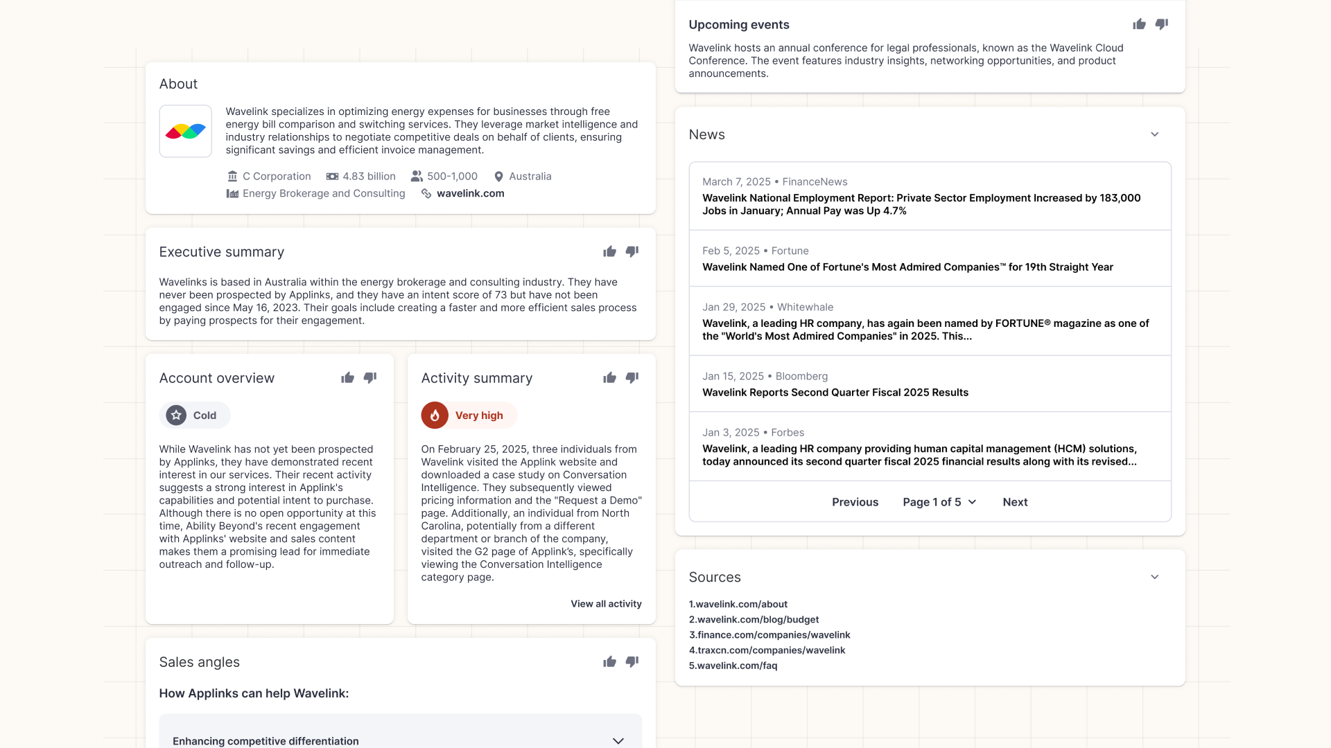 Account Research Agent, AI-generated account insights with citations and feedback controls