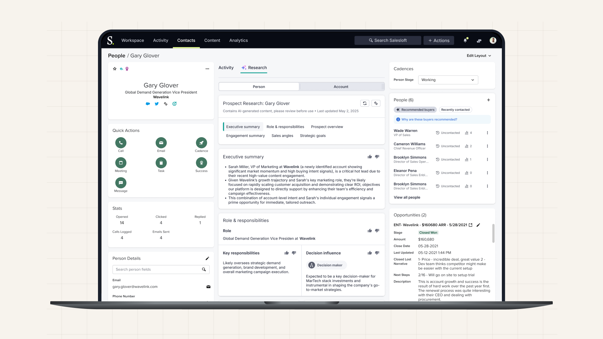 Person Research Agent, contact-level intelligence output in the product